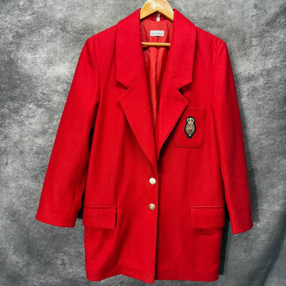 VTG Klaus Steilmann Red Wool Blend Blazer Coat Size 4 Crest Monogram Old Money